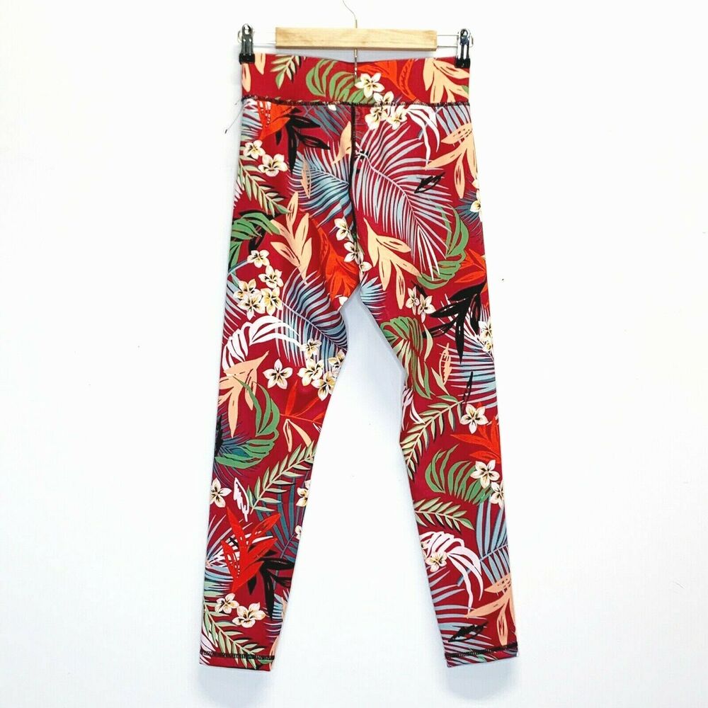 minkpink Move burgundy Red Floral Athletic Leggings pants Small Activewear NWT